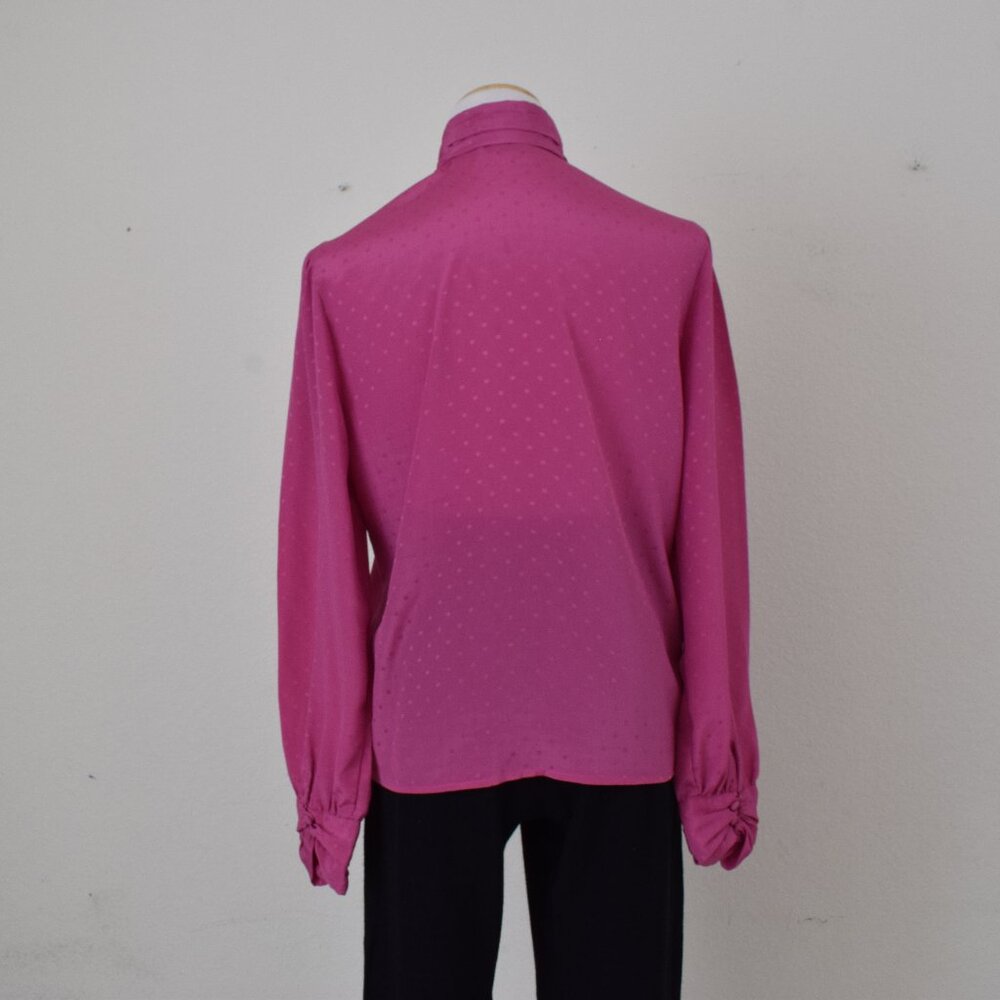 Vintage 80s pink Polyester Secretary Blouse by Cabrais - Picture 5 of 11